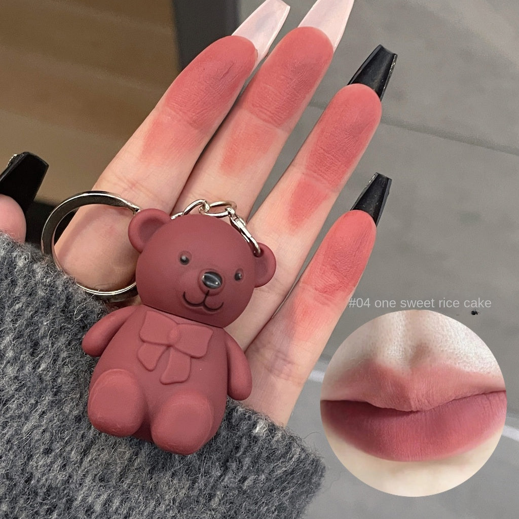 Cute Little Bear Lip Gloss Matte Lip Glaze Lipstick Key Chain Pendant