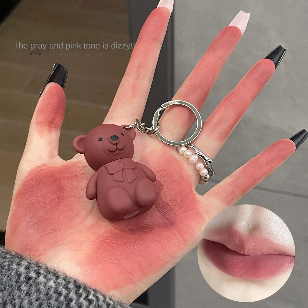 Cute Little Bear Lip Gloss Matte Lip Glaze Lipstick Key Chain Pendant