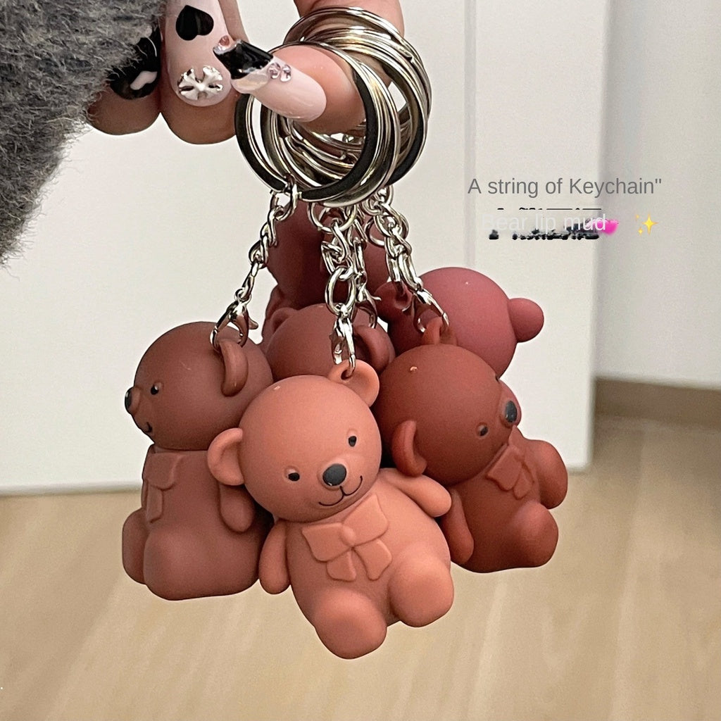 Cute Little Bear Lip Gloss Matte Lip Glaze Lipstick Key Chain Pendant