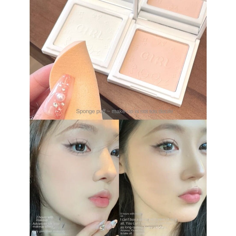 Cute Set Makeup Pressed Powder Matte Oil Control Hold Makeup Powder Powder Foundation