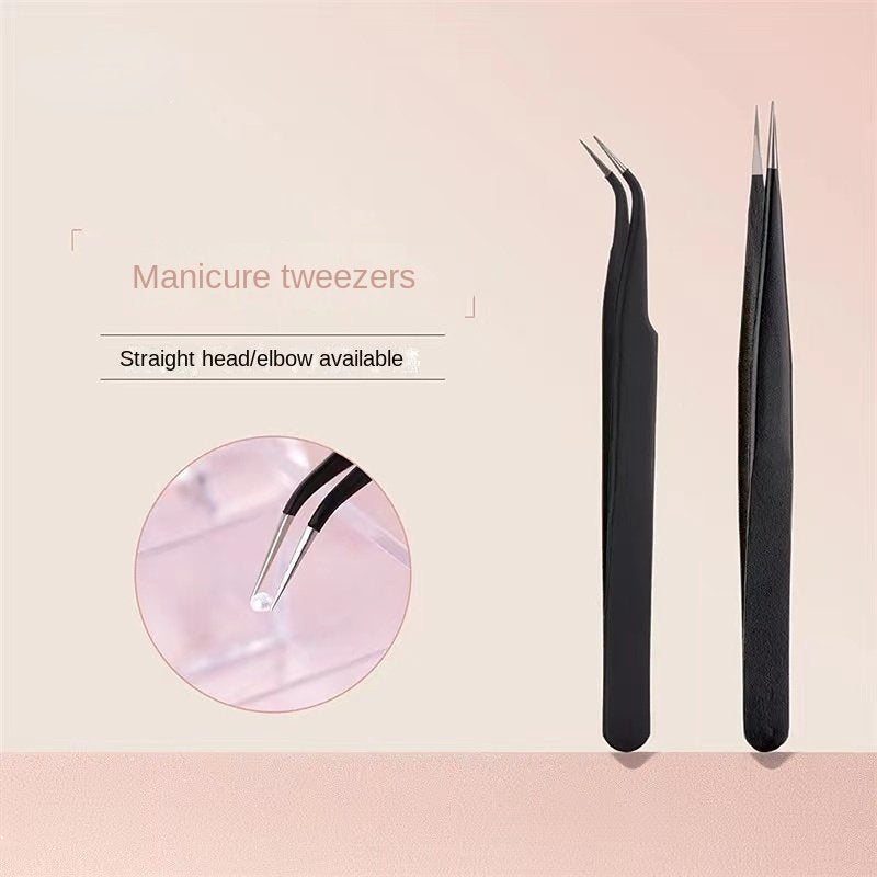 Stainless Steel Black Anti-static Elbow Tweezers Eyelash Curler Tool Manicure Tools