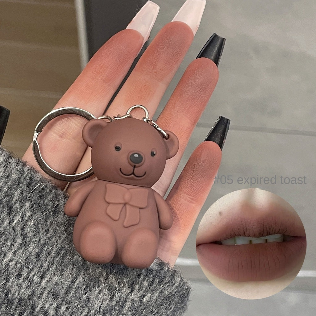 Cute Little Bear Lip Gloss Matte Lip Glaze Lipstick Key Chain Pendant