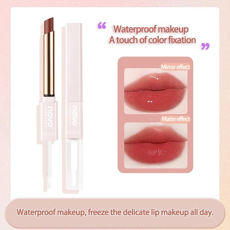 NOVO Double Head Raincoat Lipstick Water Proof Set Makeup Non Stick Cup Lasting Lip Gloss