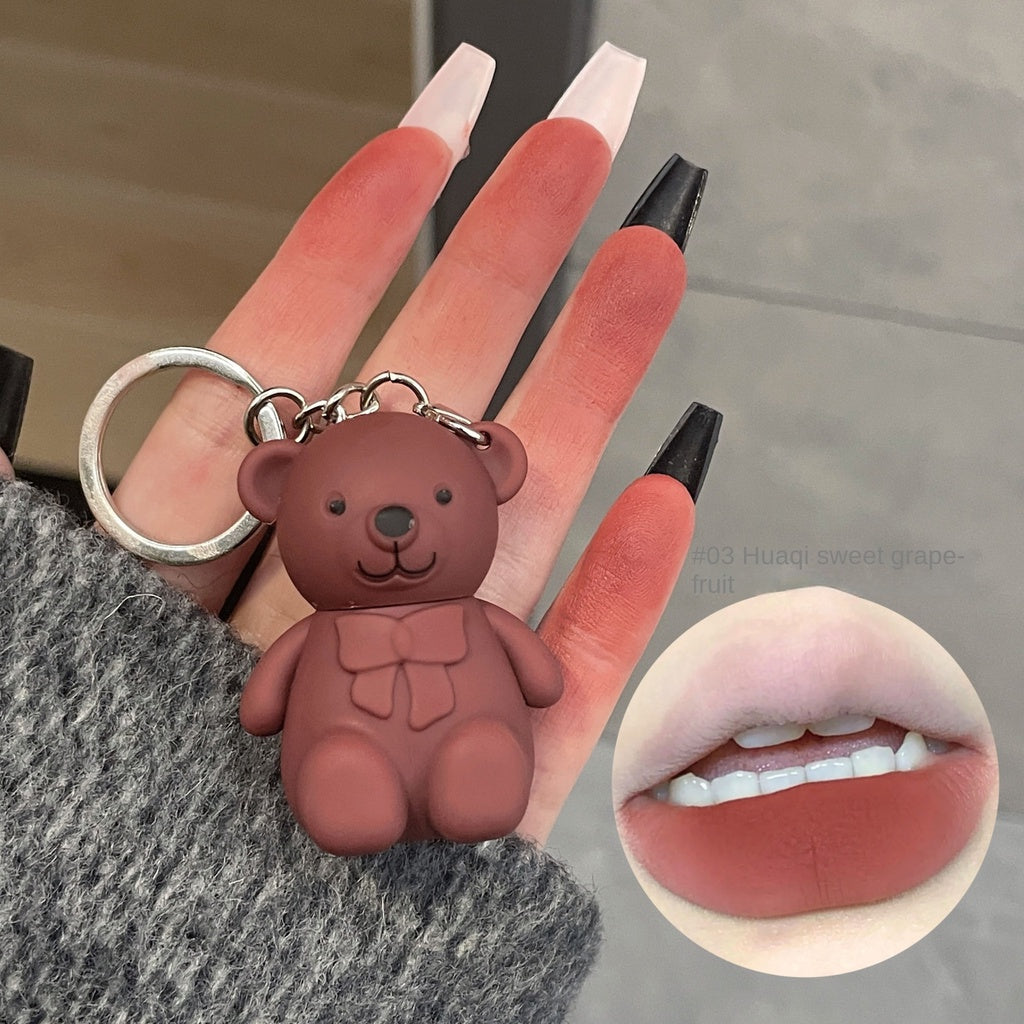 Cute Little Bear Lip Gloss Matte Lip Glaze Lipstick Key Chain Pendant