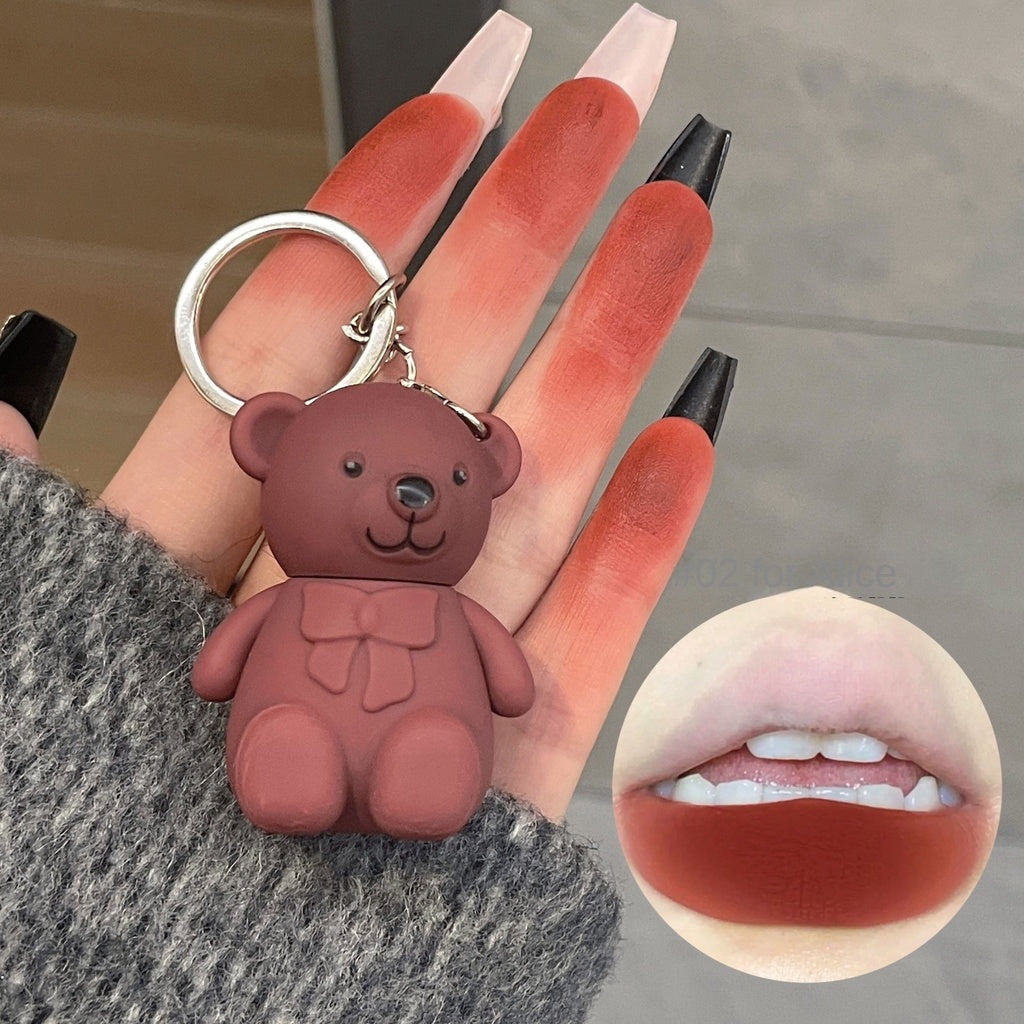 Cute Little Bear Lip Gloss Matte Lip Glaze Lipstick Key Chain Pendant