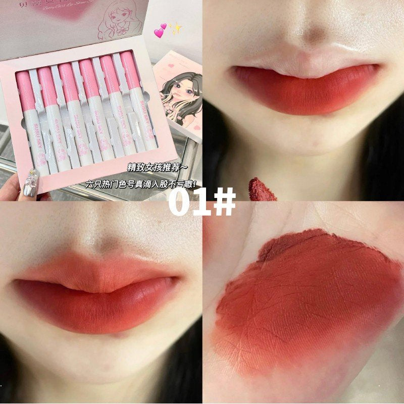 Cute Lip Gloss Set Matte Velvet Lipstick Waterproof Not Easy To Fade Lip Gloss 6-colors