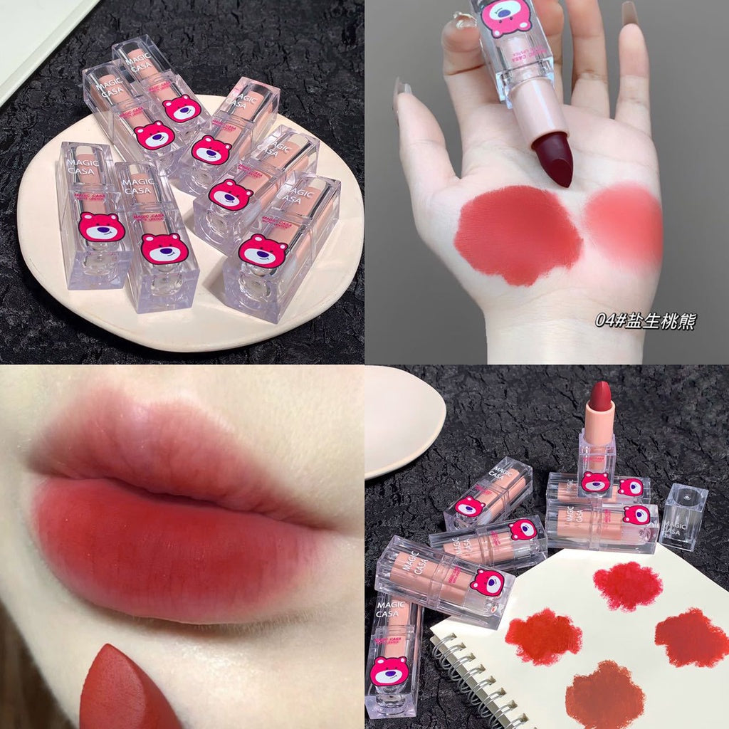 MAGIC CASA Strawberry Bear Lipstick Matte Velvet Lip Gloss Waterproof Not Easy To Fade Lasting