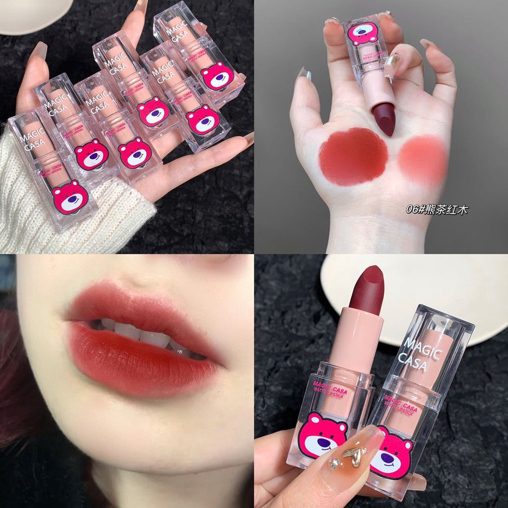 MAGIC CASA Strawberry Bear Lipstick Matte Velvet Lip Gloss Waterproof Not Easy To Fade Lasting