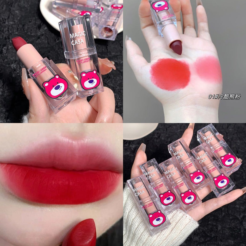 MAGIC CASA Strawberry Bear Lipstick Matte Velvet Lip Gloss Waterproof Not Easy To Fade Lasting