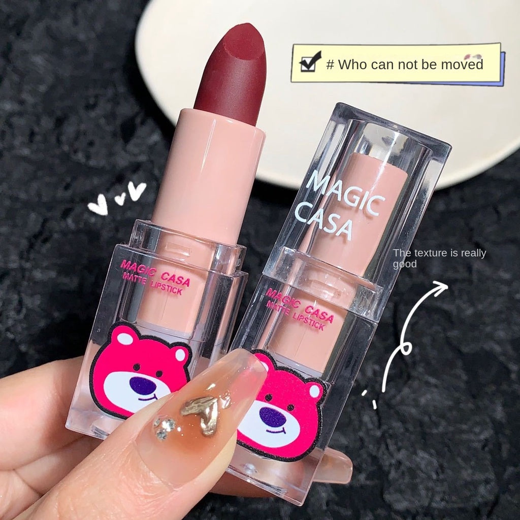 MAGIC CASA Strawberry Bear Lipstick Matte Velvet Lip Gloss Waterproof Not Easy To Fade Lasting