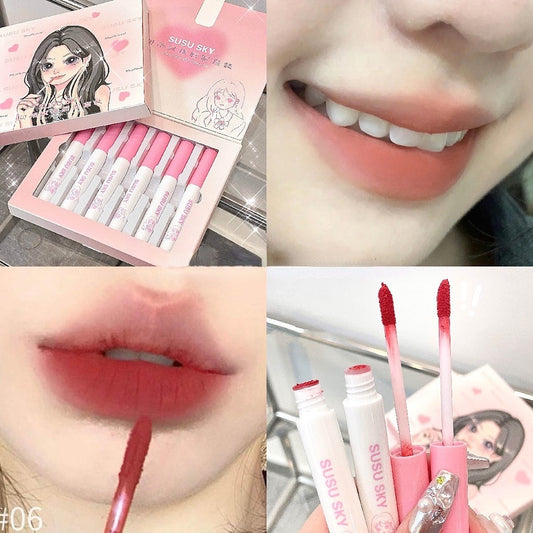 Cute Lip Gloss Set Matte Velvet Lipstick Waterproof Not Easy To Fade Lip Gloss 6-colors