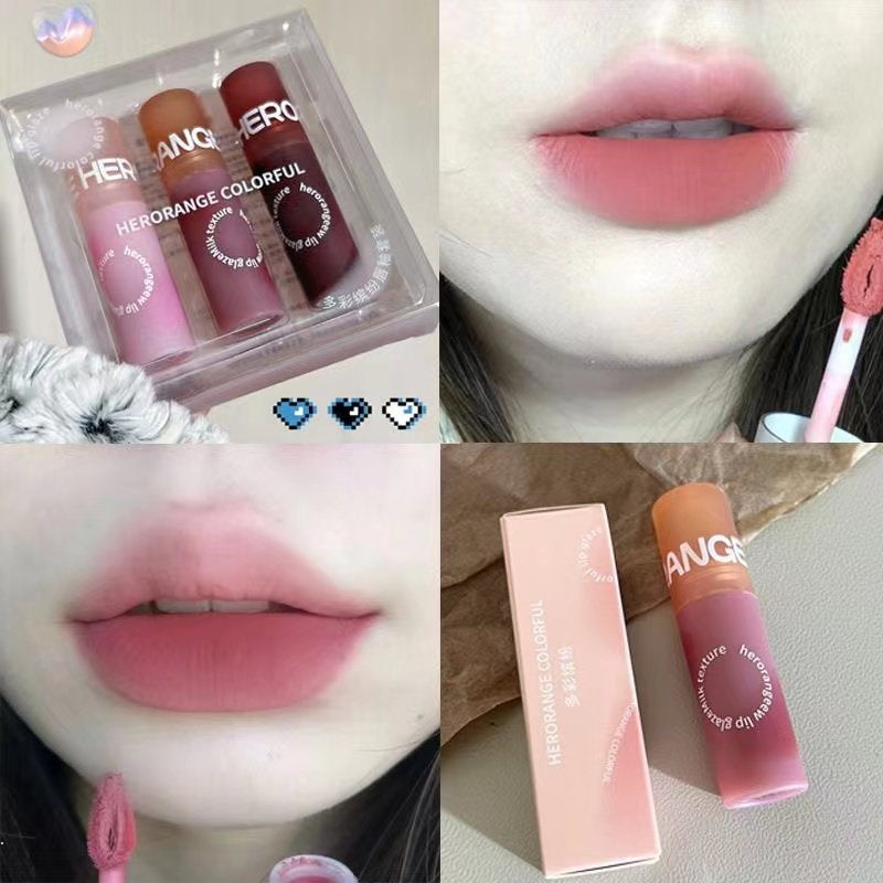 HERORANGE Colorful Lipstick Matte Water Proof Round Tube Pink Lip Gloss