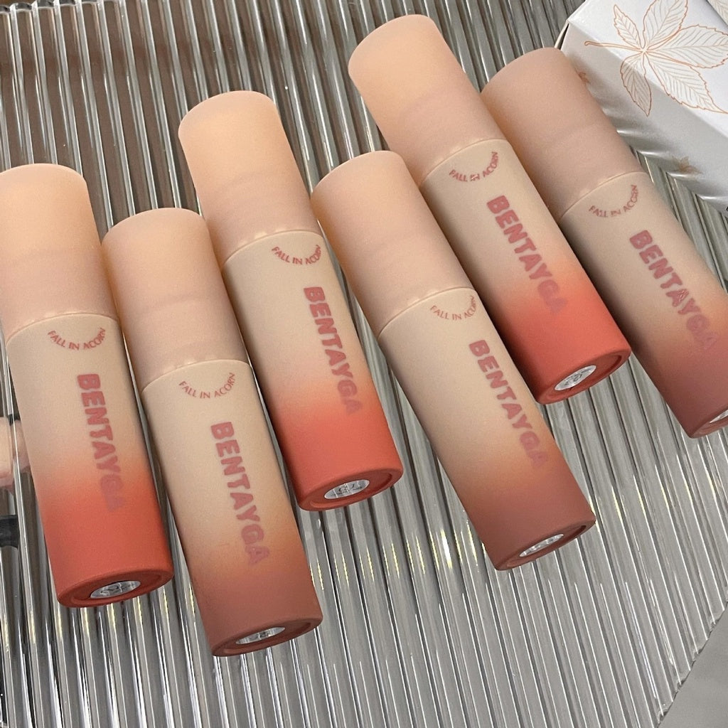 Brown Round Tube Matte Velvet Lip Gloss Non Stick Cup Lipstick Waterproof