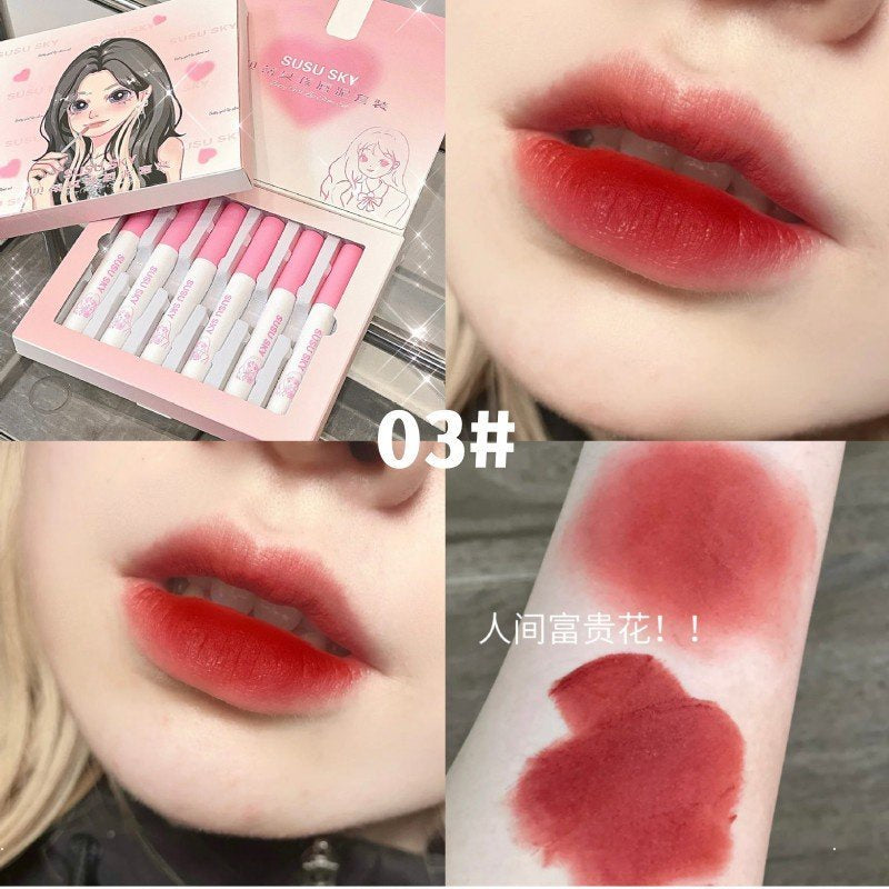 Cute Lip Gloss Set Matte Velvet Lipstick Waterproof Not Easy To Fade Lip Gloss 6-colors