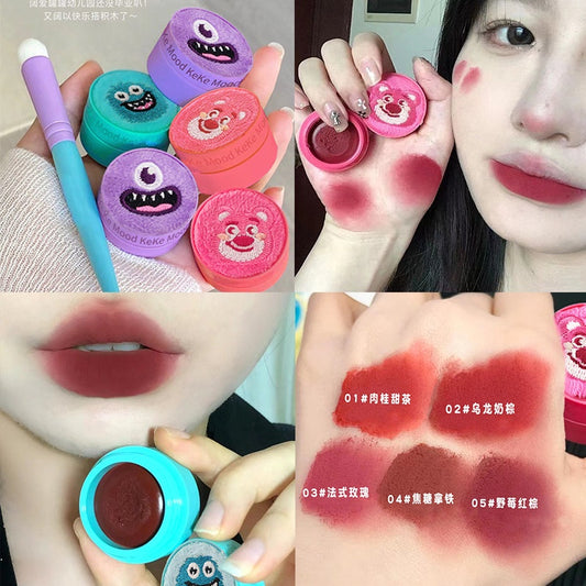 Kekemood Plush Shell Canned Lip Clay Matte Velvet Lip and Cheek Dual Use Lipstick Blusher Waterproof Lip Gloss