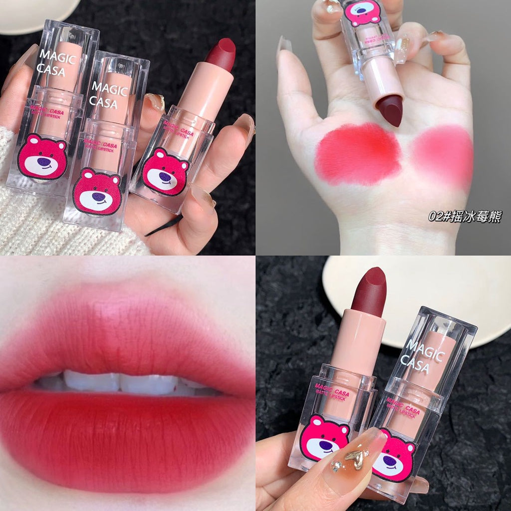 MAGIC CASA Strawberry Bear Lipstick Matte Velvet Lip Gloss Waterproof Not Easy To Fade Lasting