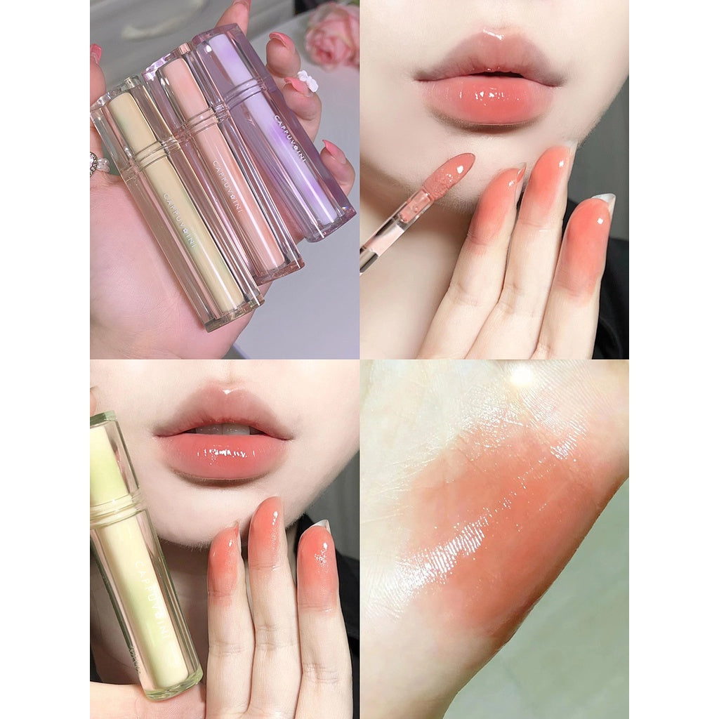 Cappuvini Mirror Surface Lip Gloss Jelly Lips Triangular Transparent Tube Moisturize Moisturizing Water Proof Not Easy To Fade Lipstick