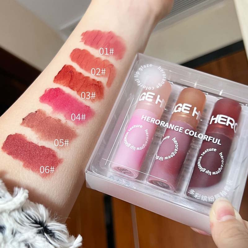 HERORANGE Colorful Lipstick Matte Water Proof Round Tube Pink Lip Gloss