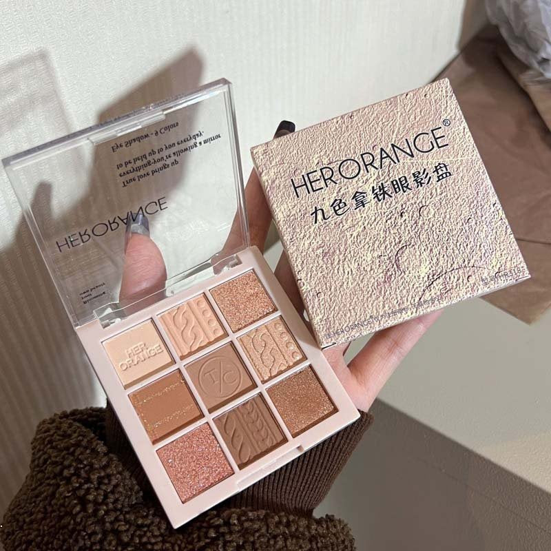 HERORANGE Eyeshadow Palette Almond Color Butter Color Matte Nature Pearlescent Lasting Nine Colors