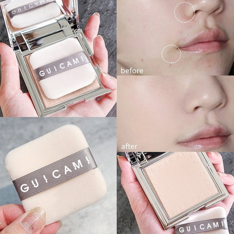 GUICAMI Small Square Box Pressed Powder Concealer Contouring Setting Powder Lasting Water Proof with Makeup Sponge Powder