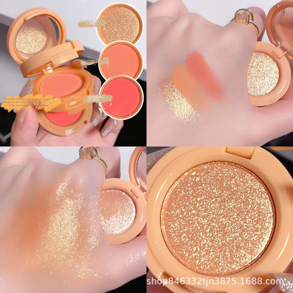 HUDAMOJI Blush Highlight Eye Shadow Matte Pearl Water Proof Not Easy To Fade Lasting Three -layer Blusher Makeup