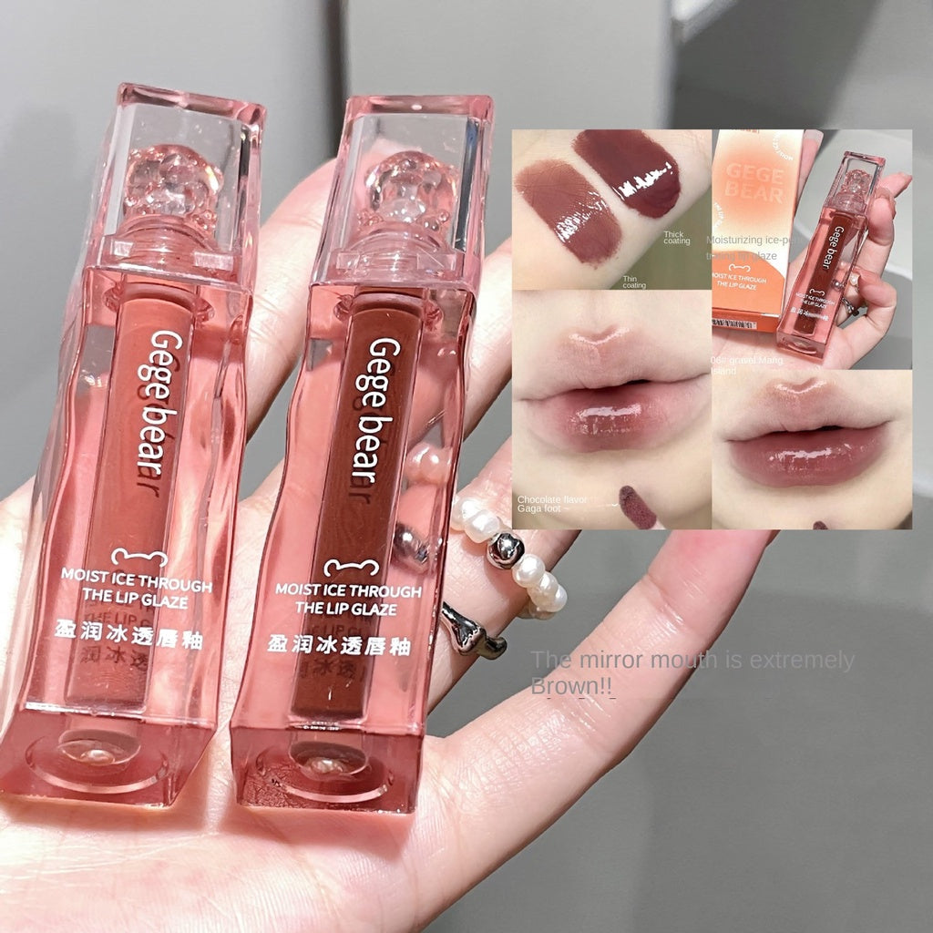 Cute and Transparent Bear Lip Gloss Mirror Surface Moisturize Moisturizing Water Proof Lasting Not Easy To Fade Lipstick