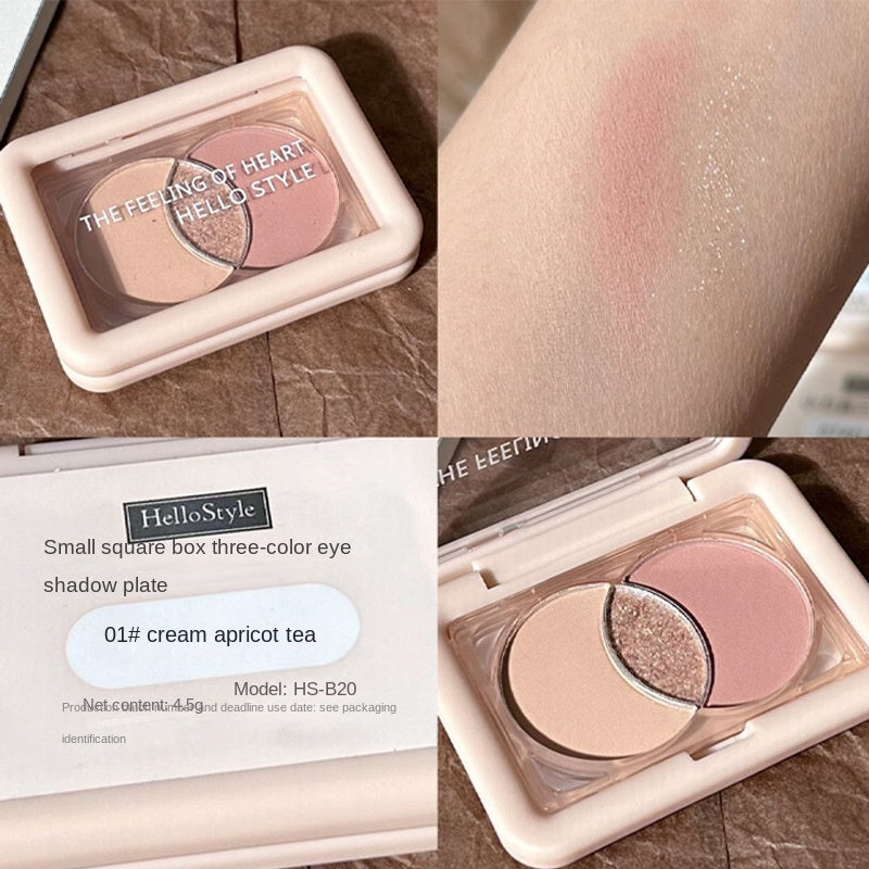 Hello Style Small Square Box Three -color Eye Shadow Plate Pearlescent Sparkling Matte Water Proof Rose Disk Eye Shadow