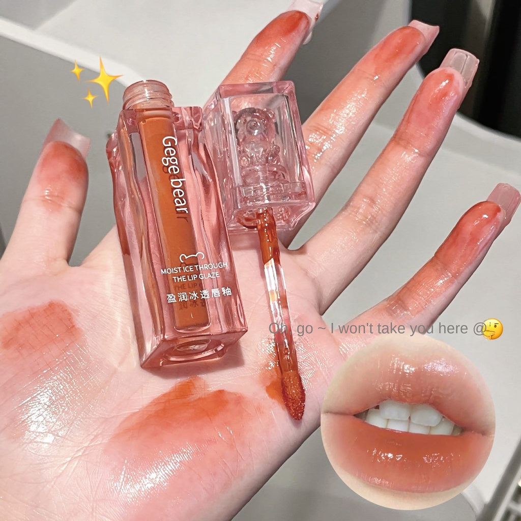 Cute and Transparent Bear Lip Gloss Mirror Surface Moisturize Moisturizing Water Proof Lasting Not Easy To Fade Lipstick