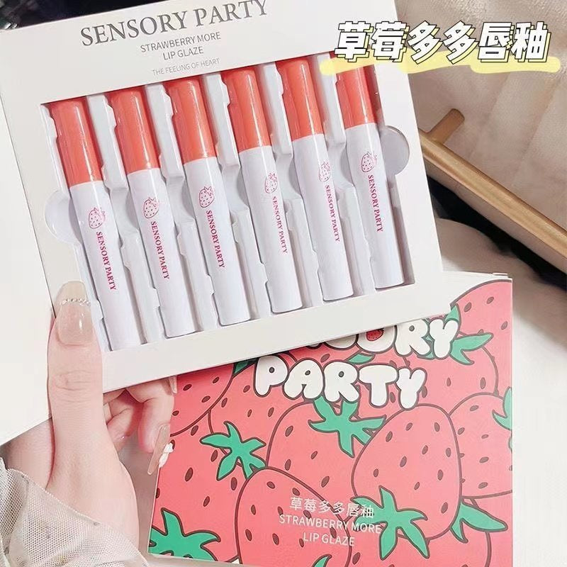 SENSORY PARTY Strawberry Lip Gloss Matte Water Proof Lasting Not Easy To Fade Gift Box Lipstick Set