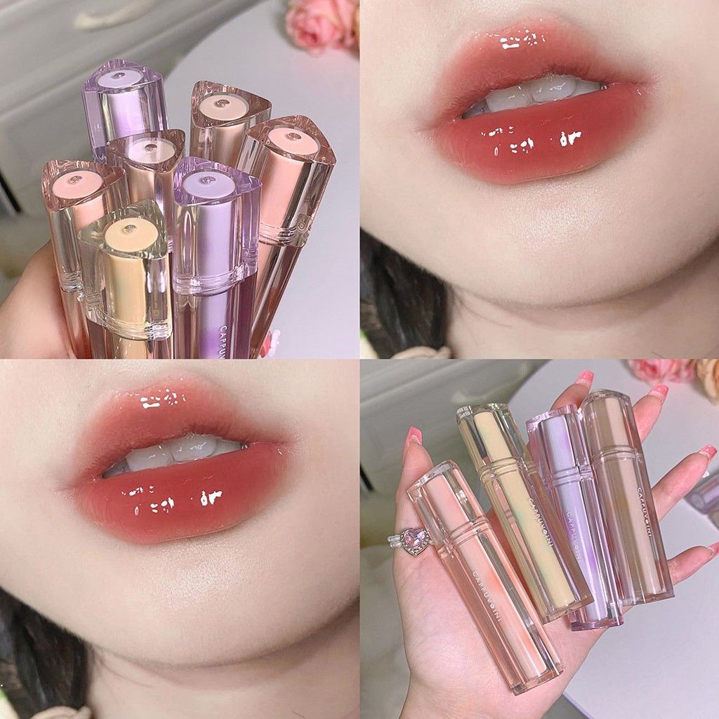 Cappuvini Mirror Surface Lip Gloss Jelly Lips Triangular Transparent Tube Moisturize Moisturizing Water Proof Not Easy To Fade Lipstick