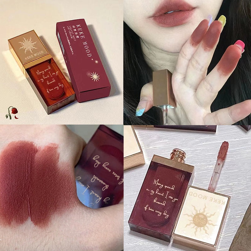 Keke Mood Matte Velvet Lip Mud Moisturize Coloring Lip Gloss Water Proof Non -stick Cup Shining Lipstick