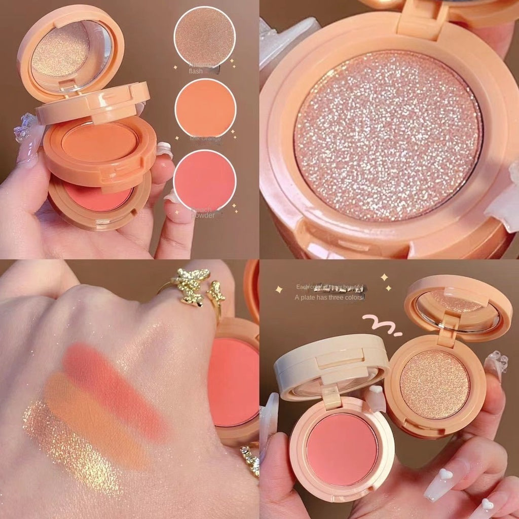 HUDAMOJI Blush Highlight Eye Shadow Matte Pearl Water Proof Not Easy To Fade Lasting Three -layer Blusher Makeup