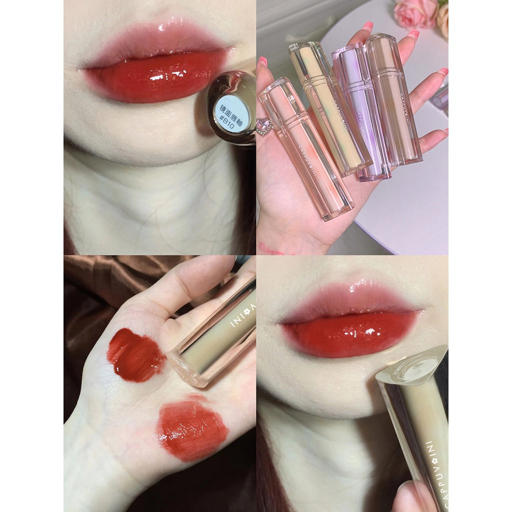 Cappuvini Mirror Surface Lip Gloss Jelly Lips Triangular Transparent Tube Moisturize Moisturizing Water Proof Not Easy To Fade Lipstick