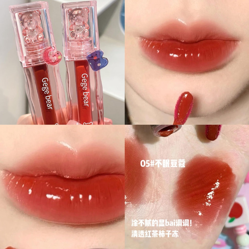 Cute and Transparent Bear Lip Gloss Mirror Surface Moisturize Moisturizing Water Proof Lasting Not Easy To Fade Lipstick