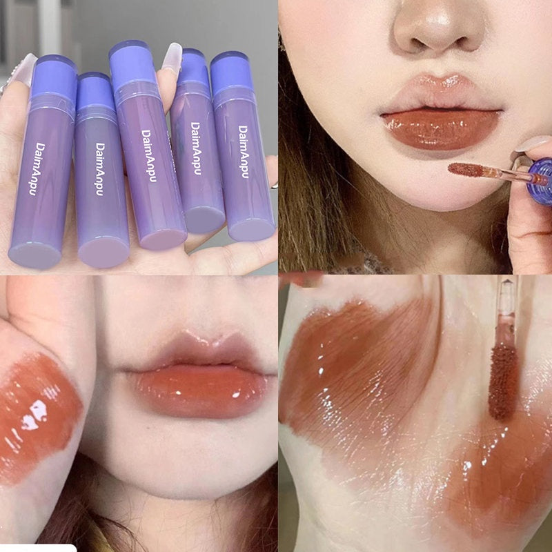 DAIMANPU Purple Lip Gloss Mirror Surface Moisturize Moisturizing Water Proof Lasting Lipstick