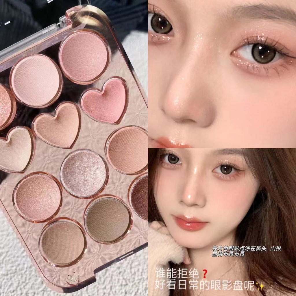 HERORANGE Heart Eyeshadow Palette Matte Pearlescent Glitter Powder Water Proof Lasting Not Easy To Take Off Makeup Twelve Color Eye Shadow