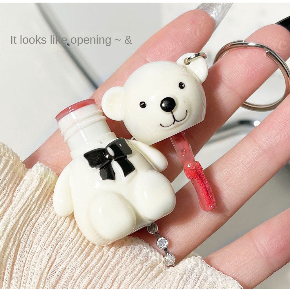 Cute Little Bear Lip Gloss Mirror Surface Moisturize Key Chain Portable Lipstick