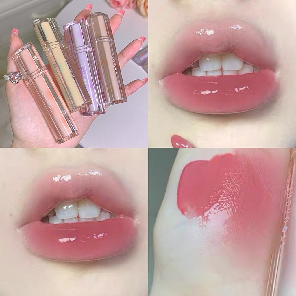 Cappuvini Mirror Surface Lip Gloss Jelly Lips Triangular Transparent Tube Moisturize Moisturizing Water Proof Not Easy To Fade Lipstick