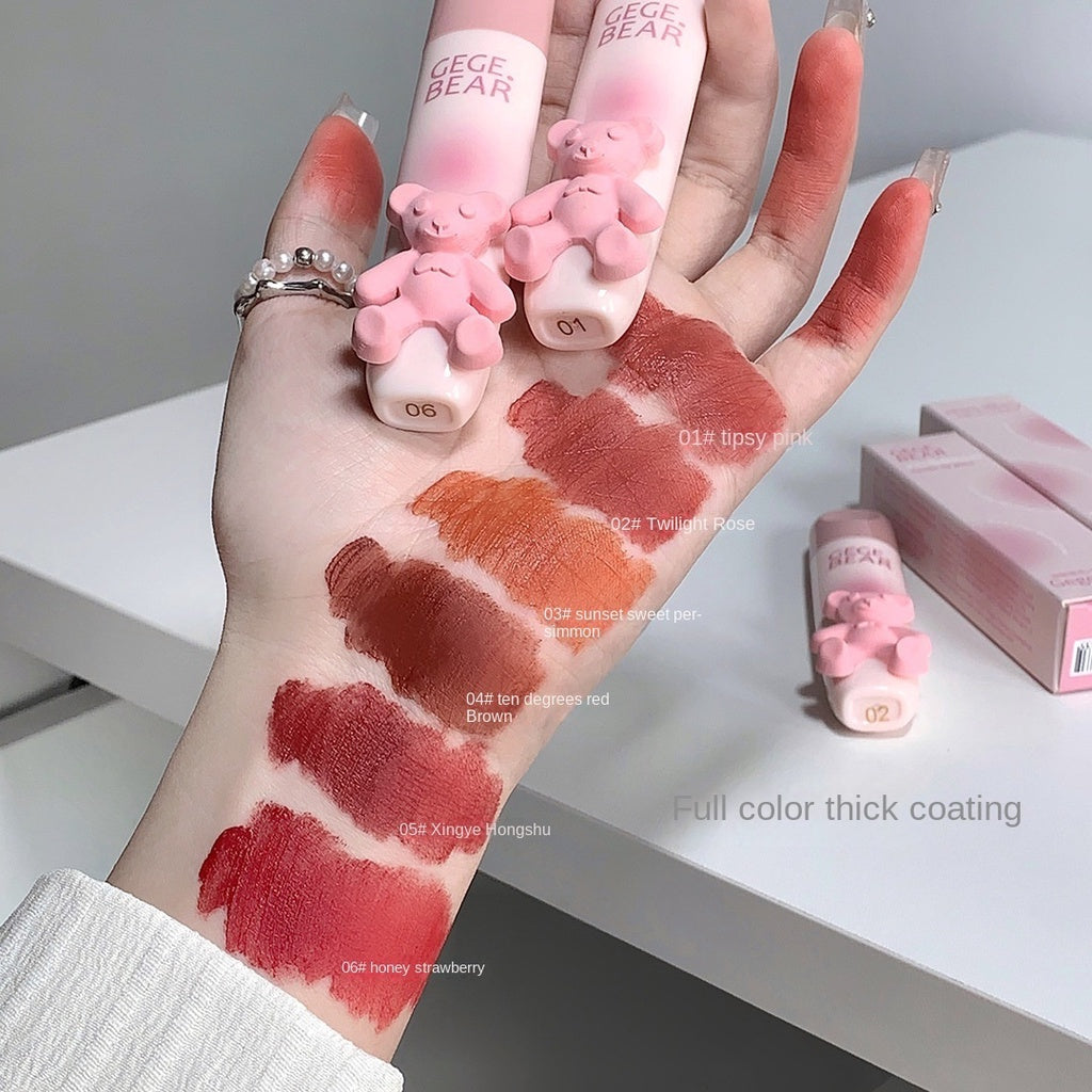 Gege Bear Lip Gloss Cute Pink Bear Matte Moisturize Water Proof Lasting Not Easy To Fade Lipstick