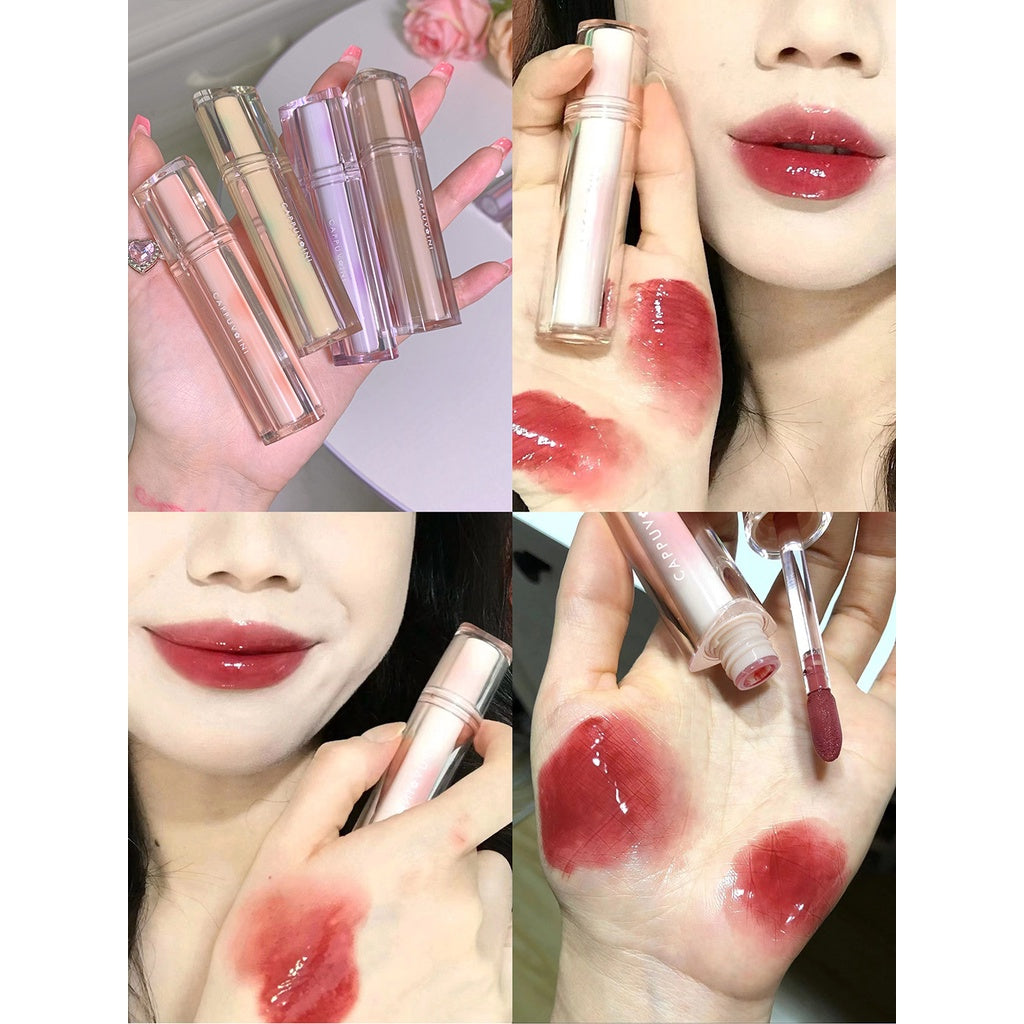 Cappuvini Mirror Surface Lip Gloss Jelly Lips Triangular Transparent Tube Moisturize Moisturizing Water Proof Not Easy To Fade Lipstick