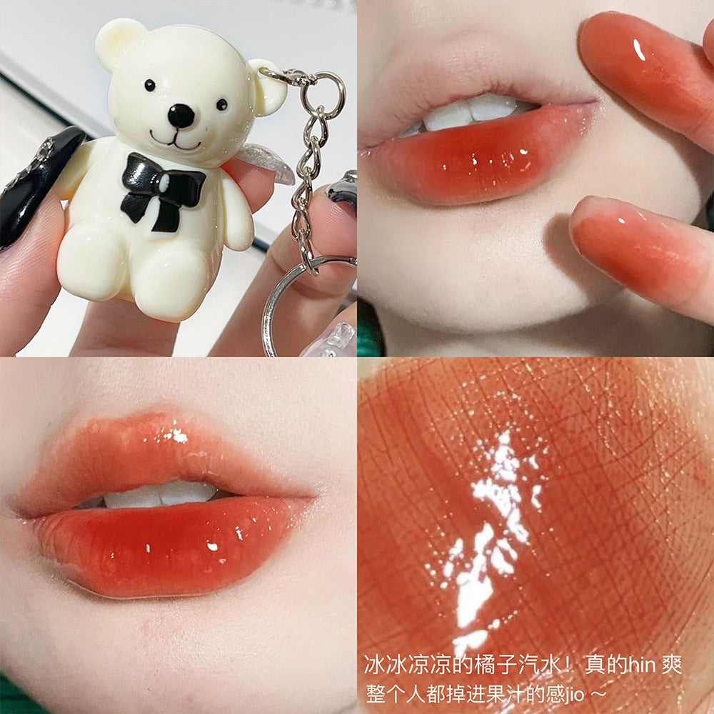 Cute Little Bear Lip Gloss Mirror Surface Moisturize Key Chain Portable Lipstick