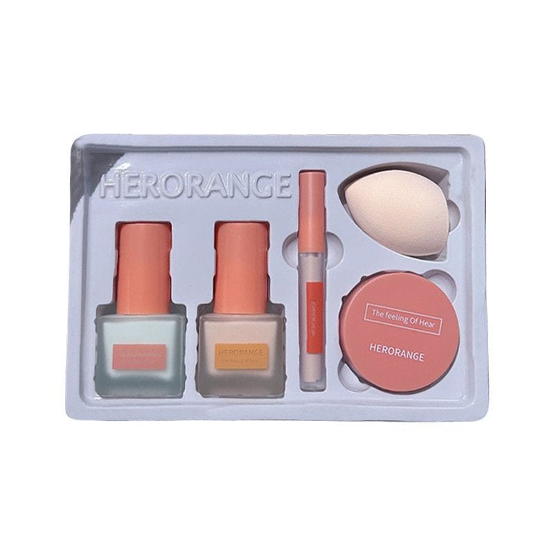 HERORANGE Liquid Foundation Isolation Concealer Makeup Primer Makeup Setting Powder Powder Puff Moisturize Water Proof Lasting Gift Box