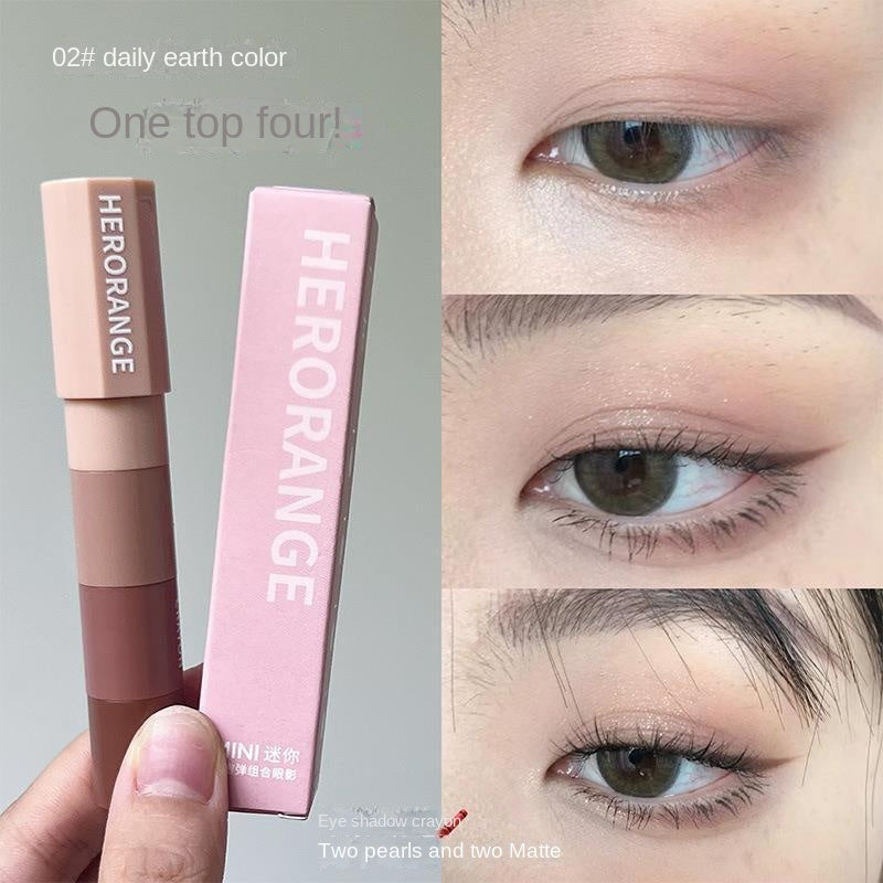 HERORANGE Eye Shadow Pencil Lying Silkworm Highlight Earth Tones Pearlescent Matte Water Proof Lasting Fine Flash Four-color Lazy Eye Shadow Stick