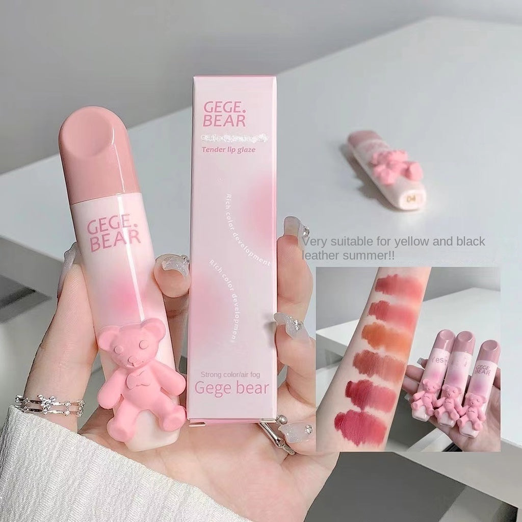 Gege Bear Lip Gloss Cute Pink Bear Matte Moisturize Water Proof Lasting Not Easy To Fade Lipstick