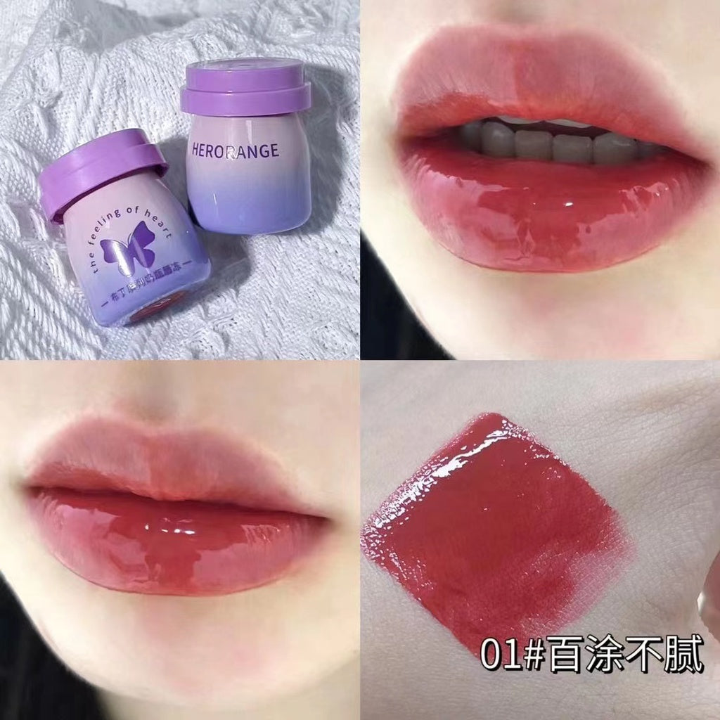 Herorange Butterfly Lipstick Pudding Mirror Surface Moisturizing Moisturize Water Proof Not Easy To Fade Lip Gloss