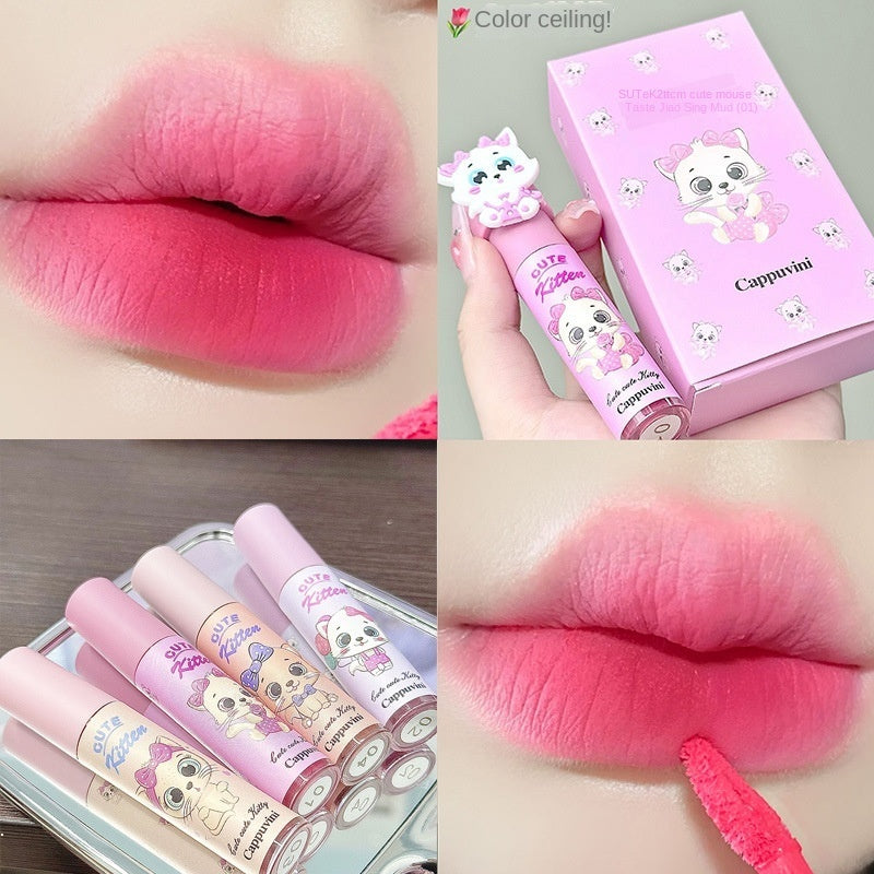 Cappuvini Cute Cat Lip Gloss Matte Water Proof Lasting Lipstick Gift Box