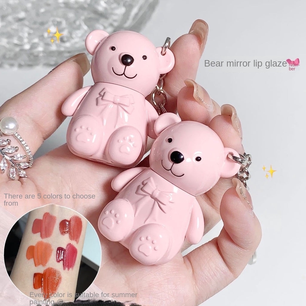 Cute Bear Keychain Lip Gloss Matte Mirror Surface Moisturize Waterproof Not Easy To Fade Not Easy To Stick A Cup Lasting Lipstick