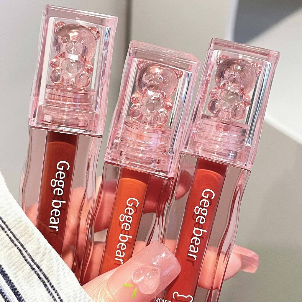 Cute and Transparent Bear Lip Gloss Mirror Surface Moisturize Moisturizing Water Proof Lasting Not Easy To Fade Lipstick