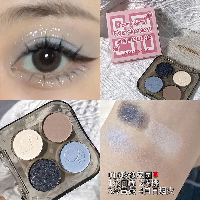 HERORANGE Eye Shadow Four-color Highlight Contouring Pearlescent Matte Water Proof Lasting Difficult To Smudge Eyeshadow Palette