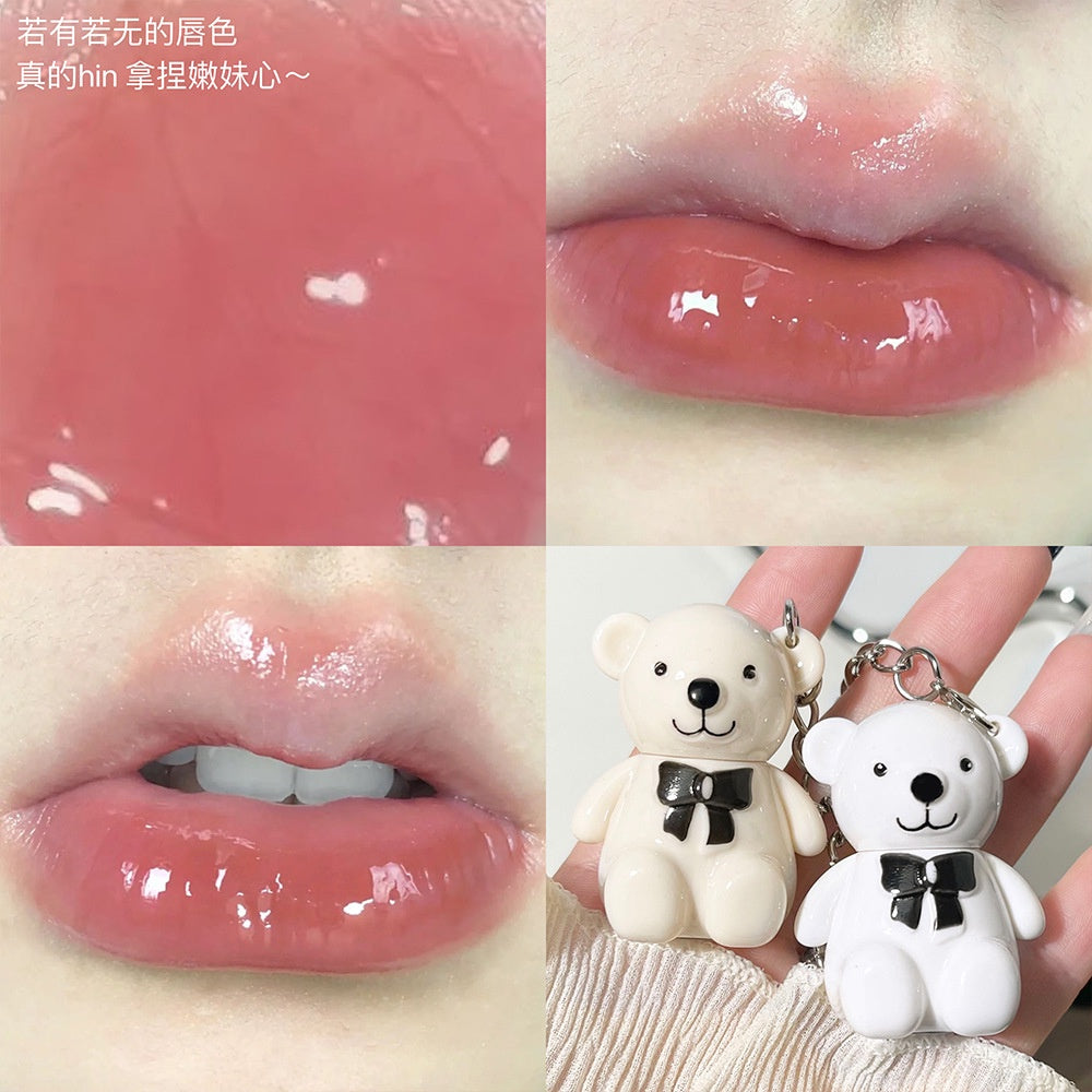 Cute Little Bear Lip Gloss Mirror Surface Moisturize Key Chain Portable Lipstick